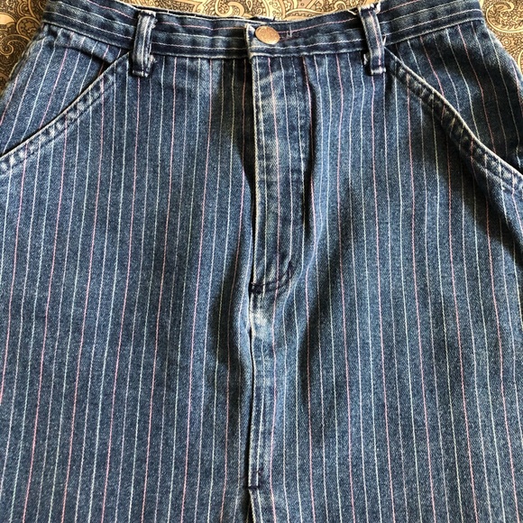 Flirty Vintage Pin Striped Denim High Rise Mini 7 - Picture 3 of 5